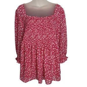 Torrid Pink White Ditsy Floral print Square Neck puff sleeve long sleeve top